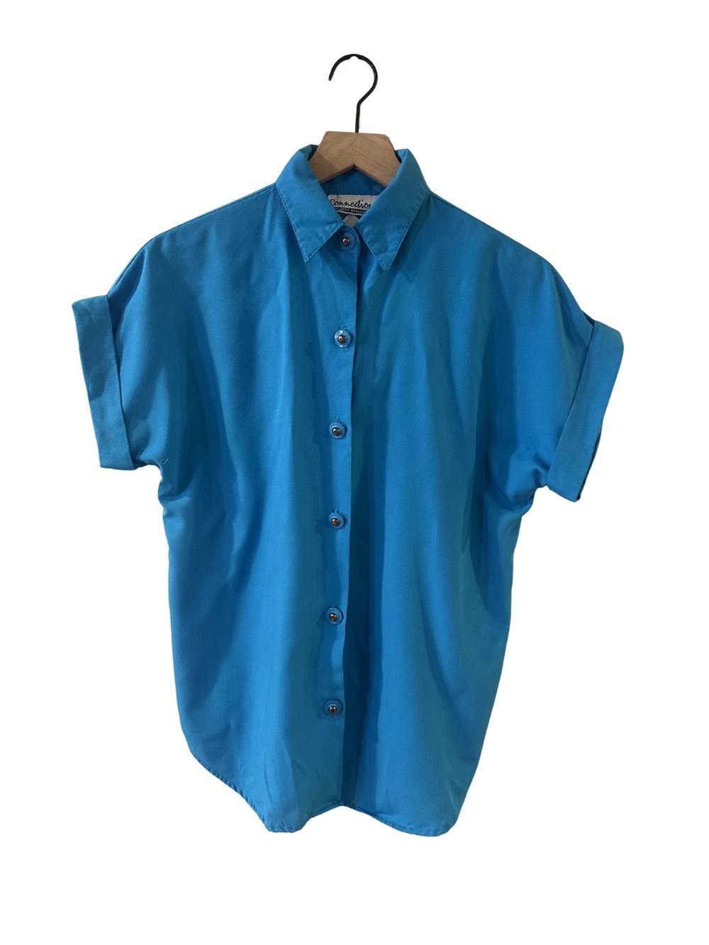 Vintage Teal Blue Blue Short Sleeve Button-Up Shirt